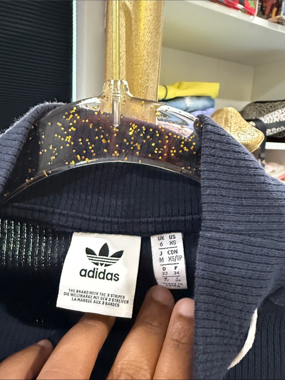adidas Navy Ribbed Cropped Mock Neck Top xs - Picture 4 of 5